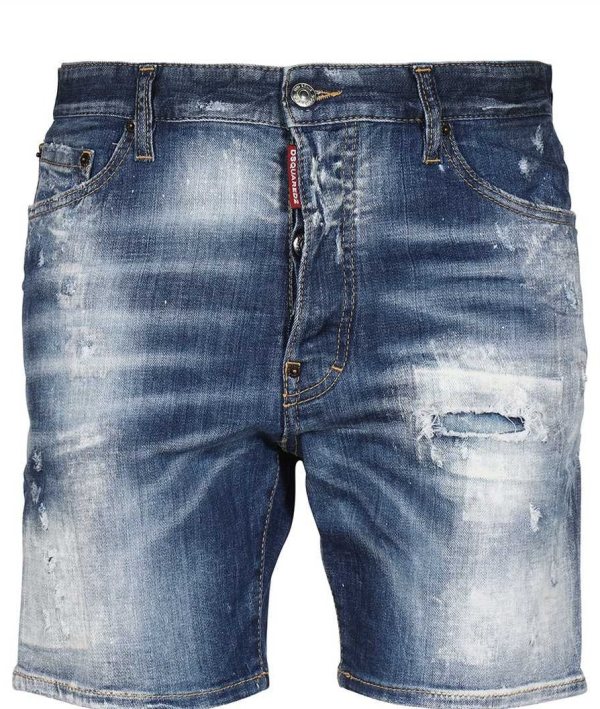 DSQUARED2 Distressed Denim Jeansshorts — S74MU0683