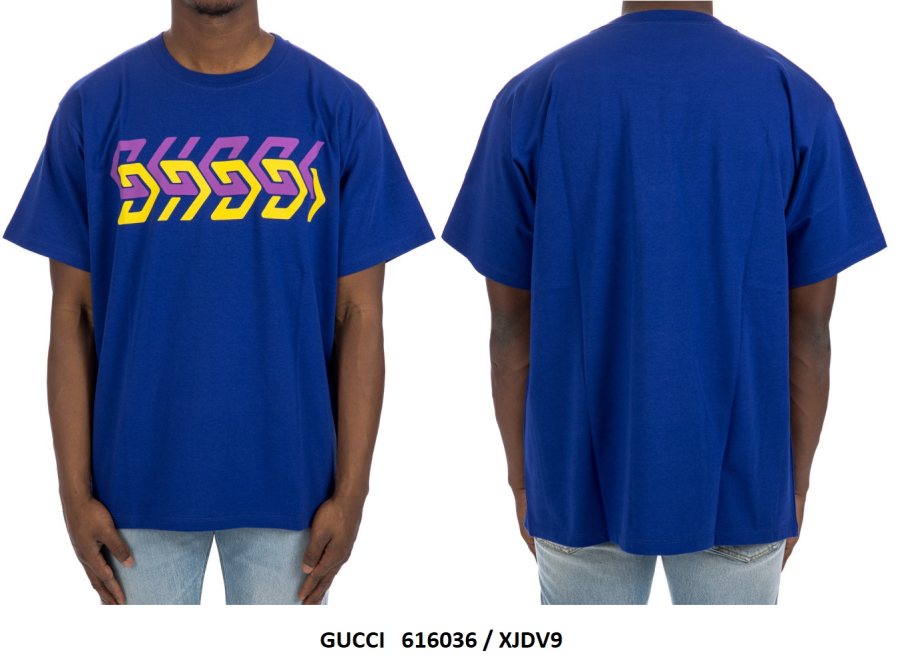 Gucci Rainbow Logo T-Shirt, Blue — 616036 XJDV9 — 3