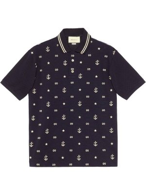 Anchor Print Poloshirt, Navy