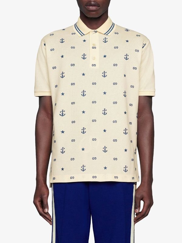 Gucci Anchor Print Poloshirt, Cream