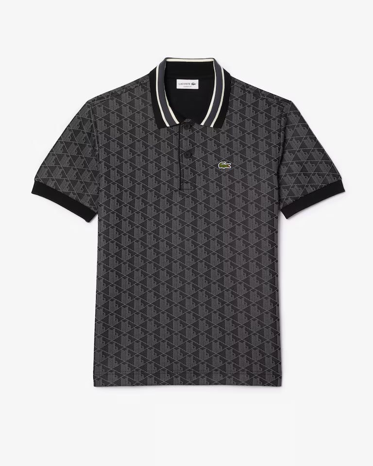 LACOSTE Lacoste Men Classic Fit Monogram Jacquard Polo Shirt — Black