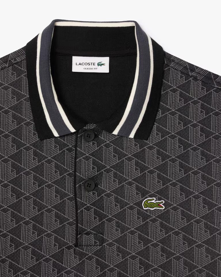 LACOSTE Lacoste Men Classic Fit Monogram Jacquard Polo Shirt — Black — 2