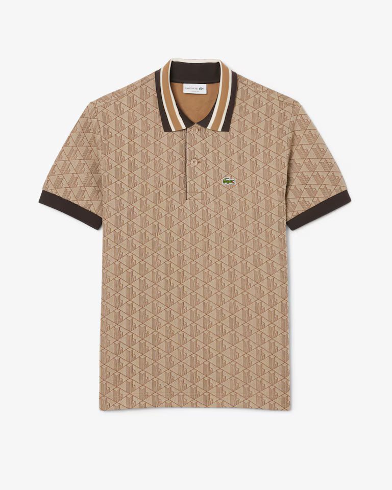 LACOSTE Lacoste Men Classic Fit Monogram Jacquard Polo Shirt — Beige