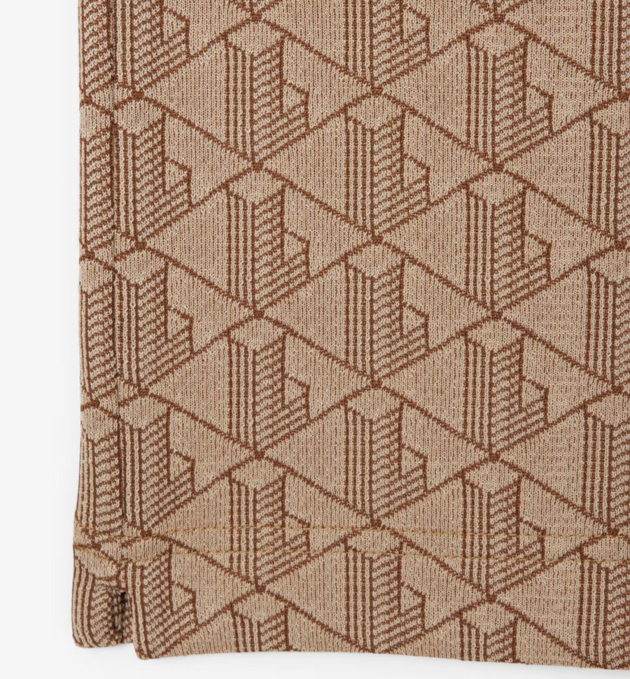 LACOSTE Lacoste Men Classic Fit Monogram Jacquard Polo Shirt — Beige — 4