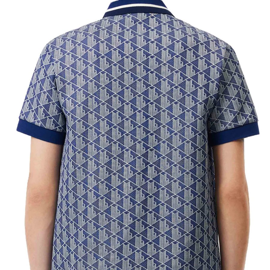LACOSTE Lacoste Men Classic Fit Monogram Jacquard Polo Shirt — Blue — 4