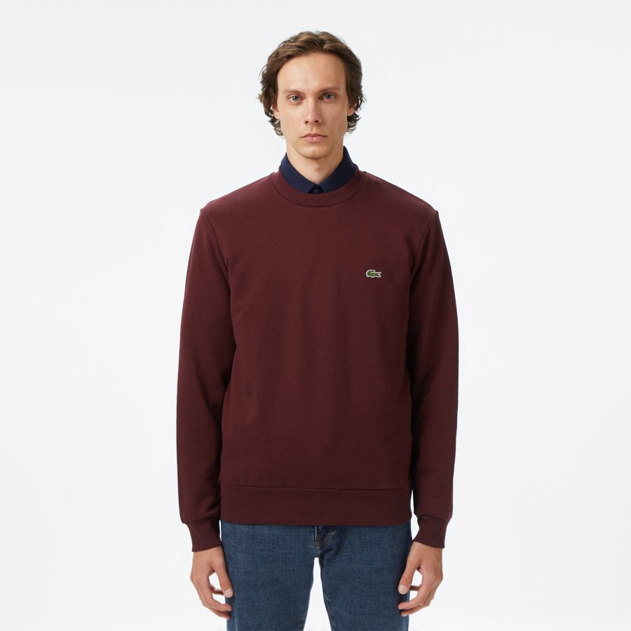 LACOSTE Lacoste Men Fleece Crew Neck Sweatshirt — Bordeaux — 2