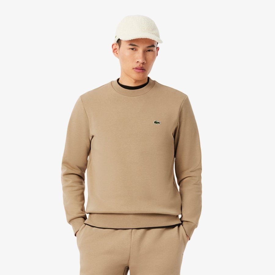 LACOSTE Lacoste Men Fleece Crew Neck Sweatshirt — Beige — 4