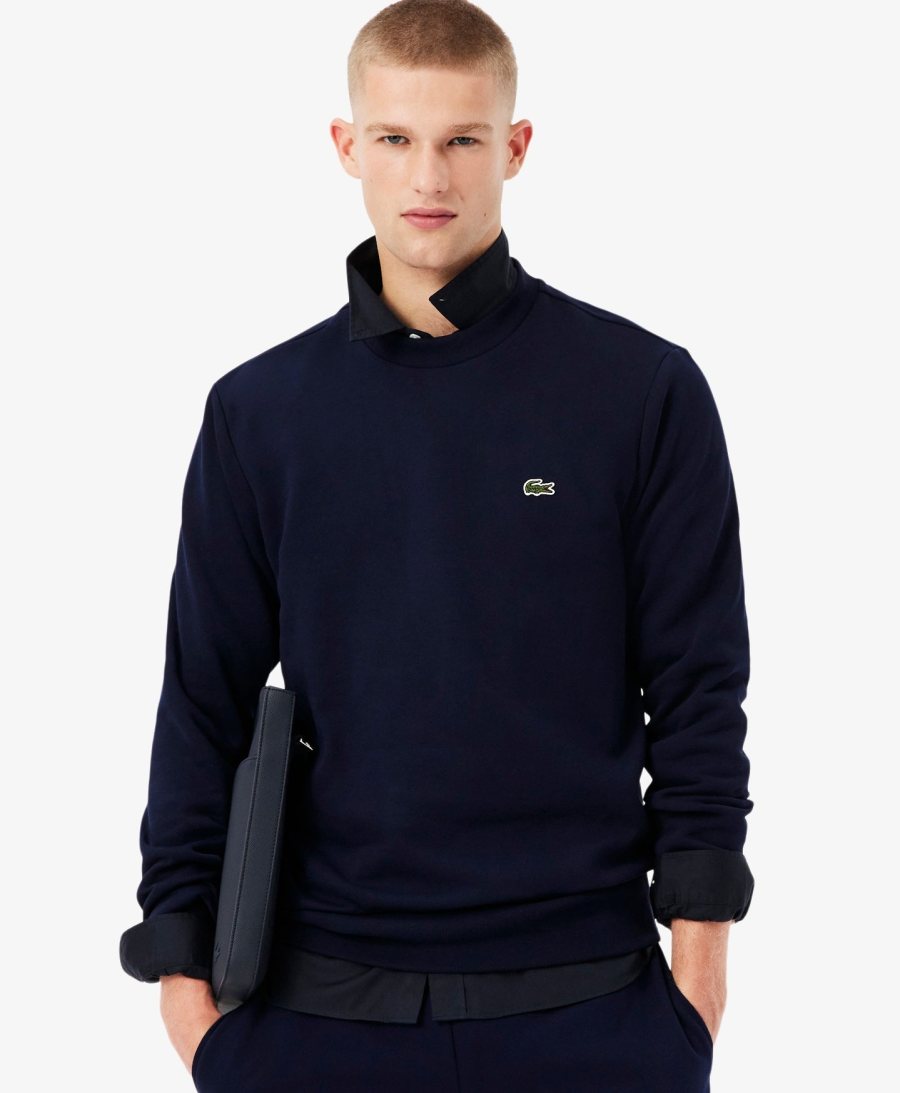 LACOSTE Lacoste Men Fleece Crew Neck Sweatshirt — Navy