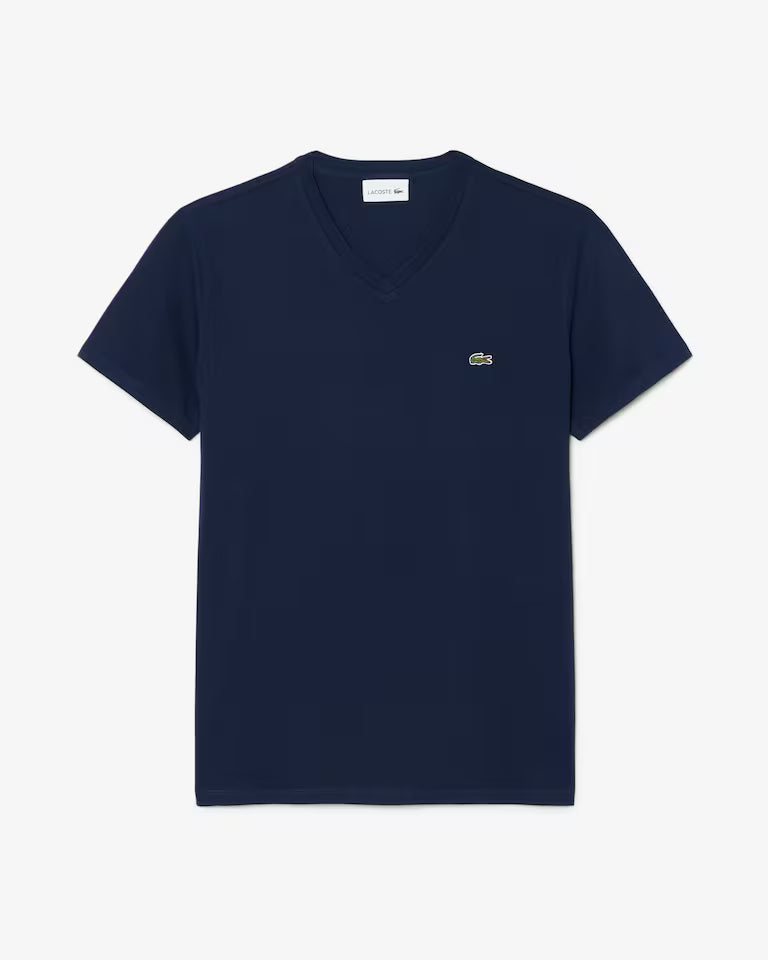 LACOSTE Lacoste Men Lightweight Cotton Pima V Neck T-shirt — Navy Blue