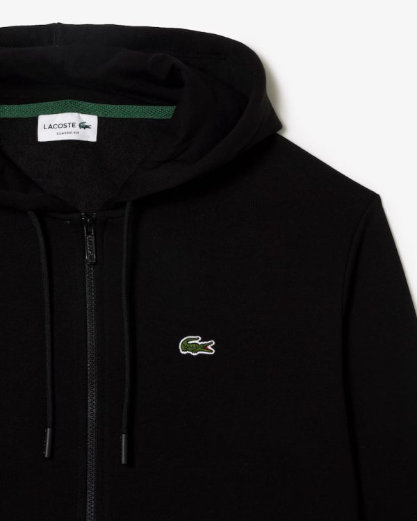 LACOSTE Lacoste Men Zip Up Fleece Hoodie — Black