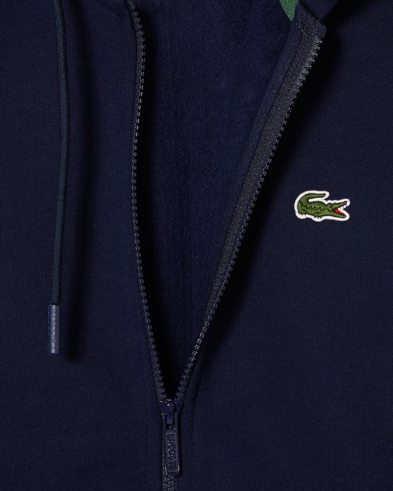 LACOSTE Lacoste Men Zip Up Fleece Hoodie — Navy Blue — 3