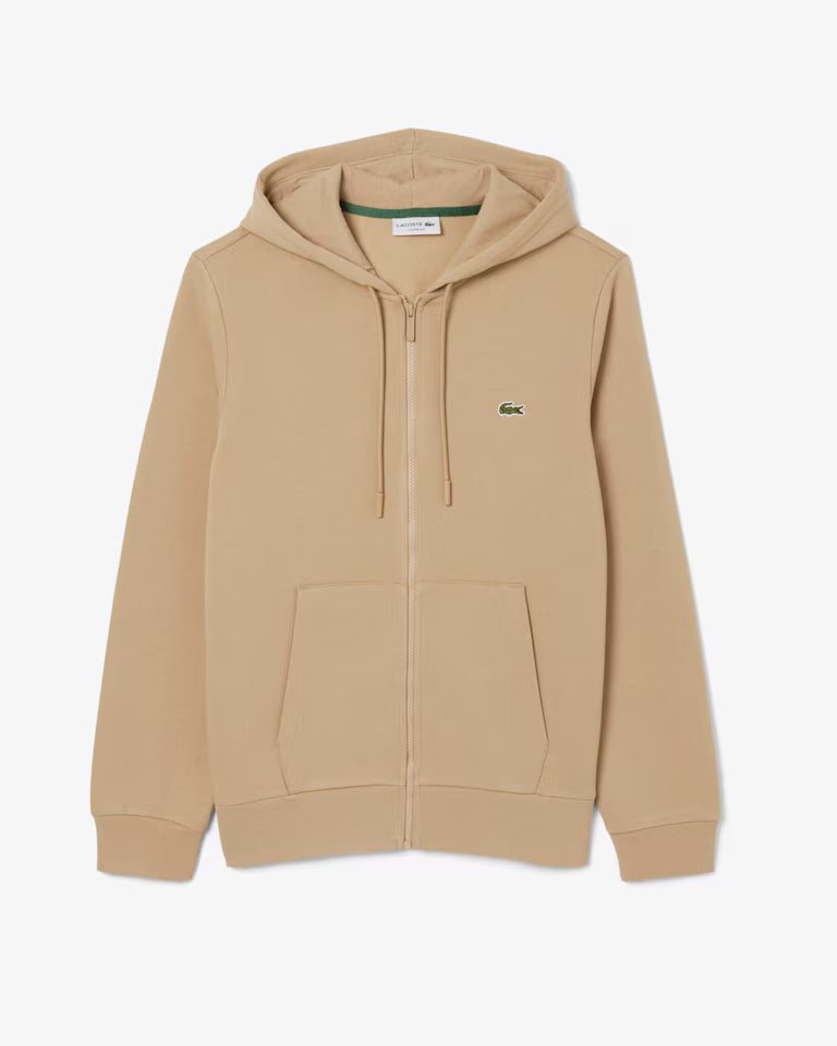 LACOSTE Lacoste Men Zip Up Fleece Hoodie — Beige