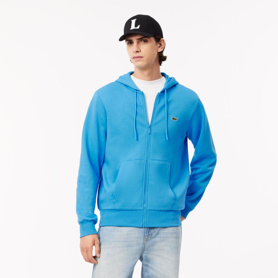 LACOSTE Lacoste Men Zip Up Fleece Hoodie — Blue — 5
