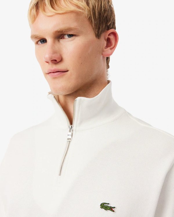 LACOSTE Lacoste Men Zip-Up High Neck Interlock Sweatshirt — White