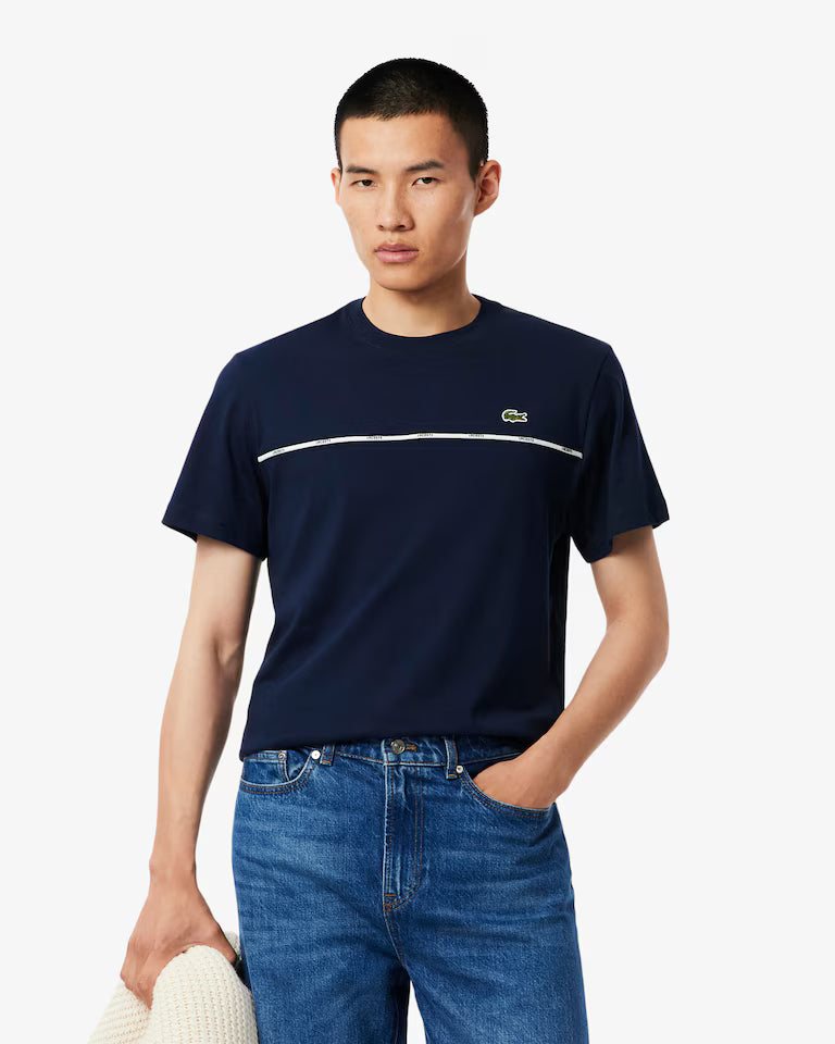 LACOSTE Lacoste Trim Cotton Jersey T-shirt — Navy — 3