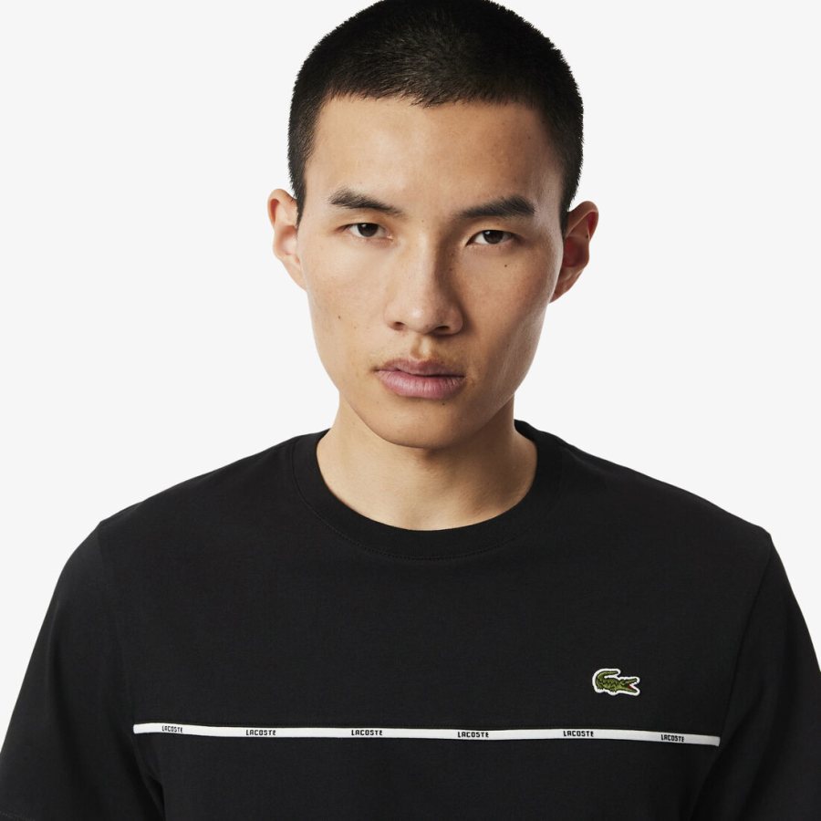 LACOSTE Lacoste Trim Cotton Jersey T-shirt — Black