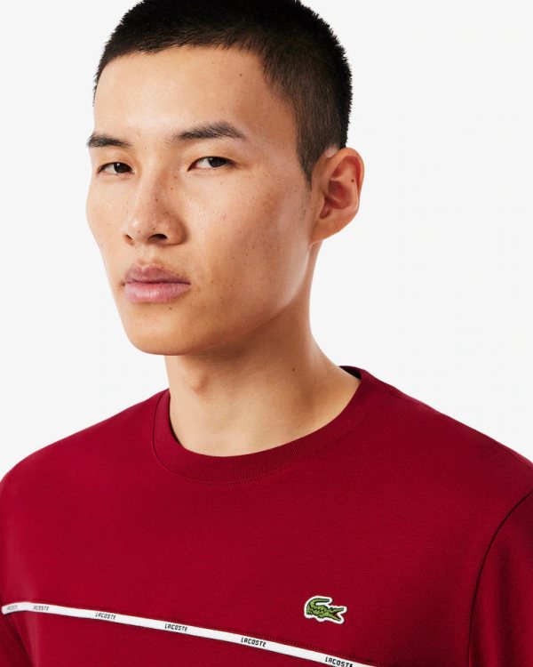 LACOSTE Lacoste Trim Cotton Jersey T-shirt — Bordeaux