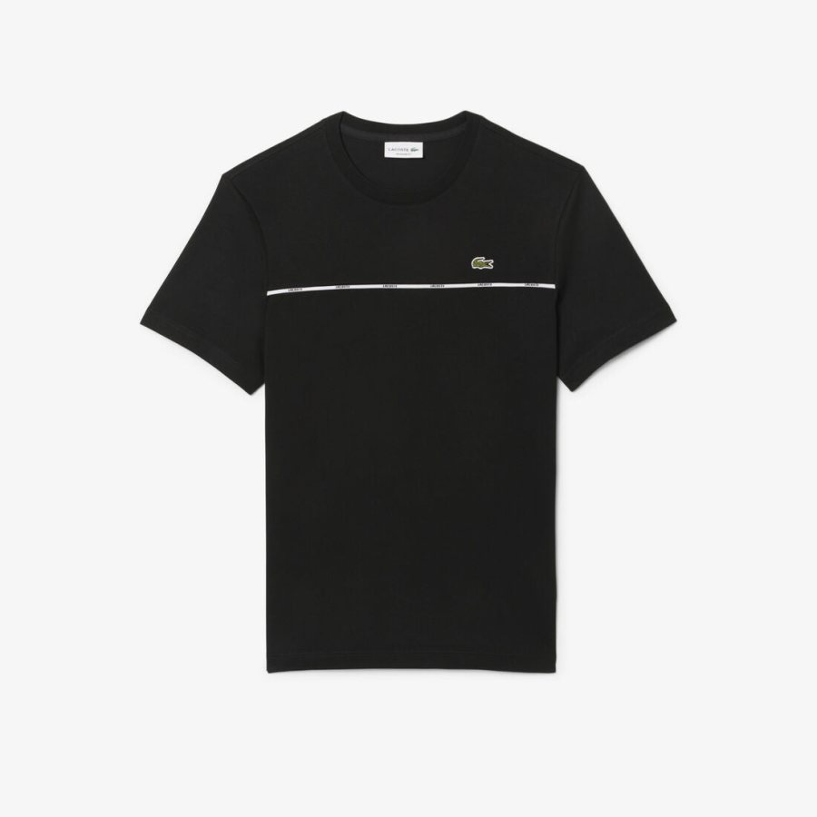 LACOSTE Lacoste Trim Cotton Jersey T-shirt — Black — 3