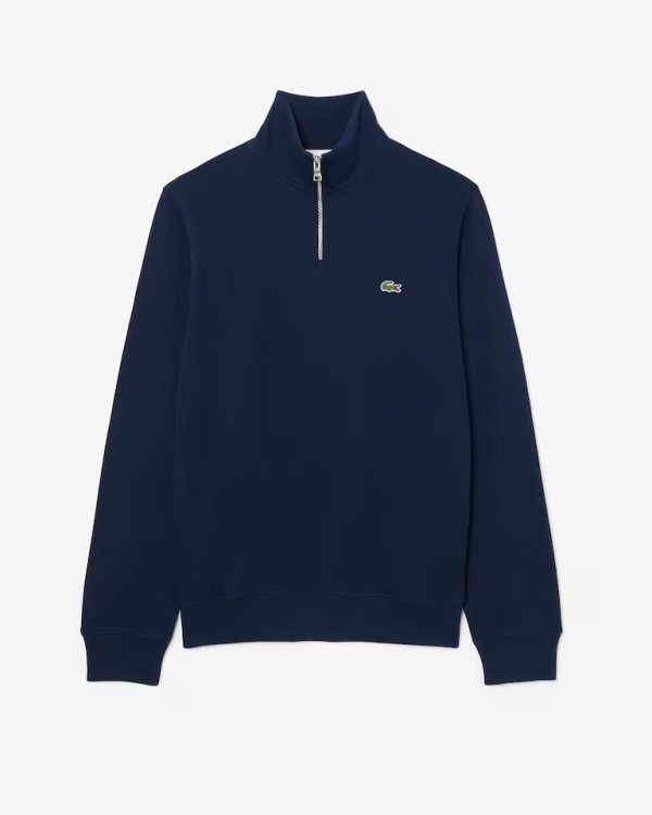 LACOSTE Zip-Up Men High Neck Interlock Sweatshirt — Navy Blue