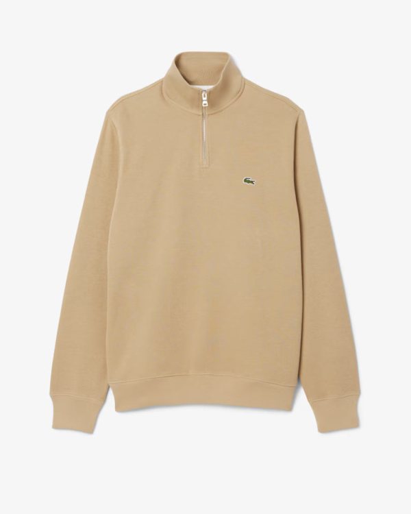 LACOSTE Zip-Up Men High Neck Interlock Sweatshirt — Beige