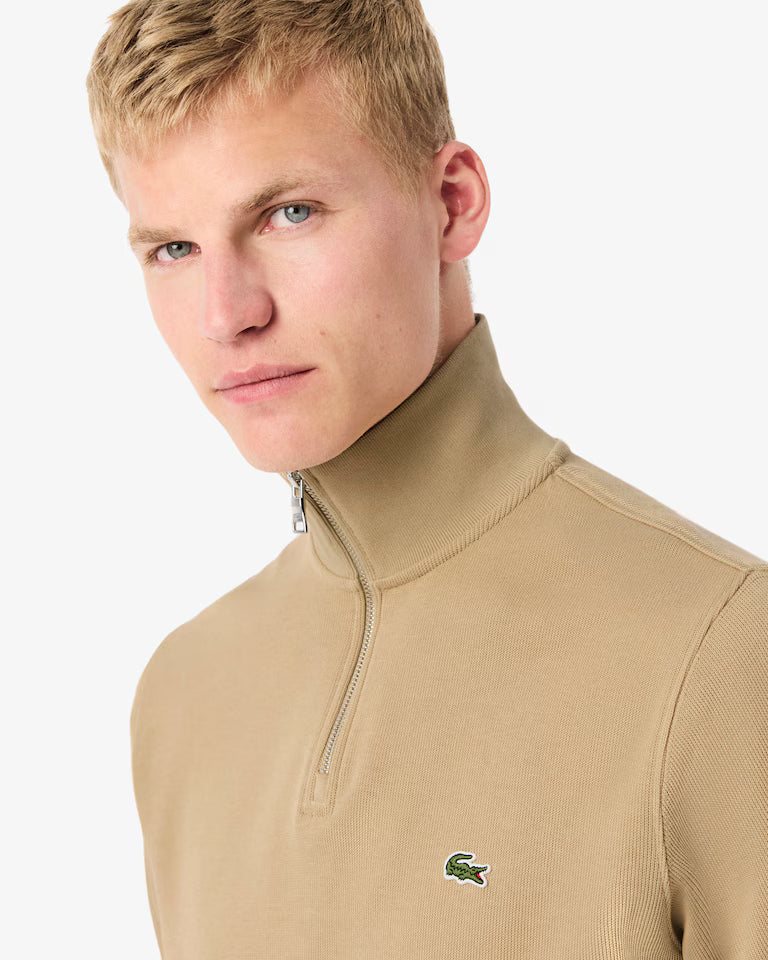 LACOSTE Zip-Up Men High Neck Interlock Sweatshirt — Beige — 4